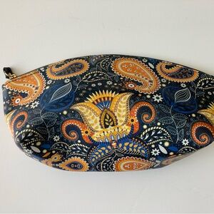 Bergdorf Goodman Paisley Zipper Cosmetic Bag Pouch Clutch Blue New